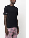 Striped Detail Crew Neck Cotton Short Sleeve T-Shirt Navy - THOM BROWNE - BALAAN 4