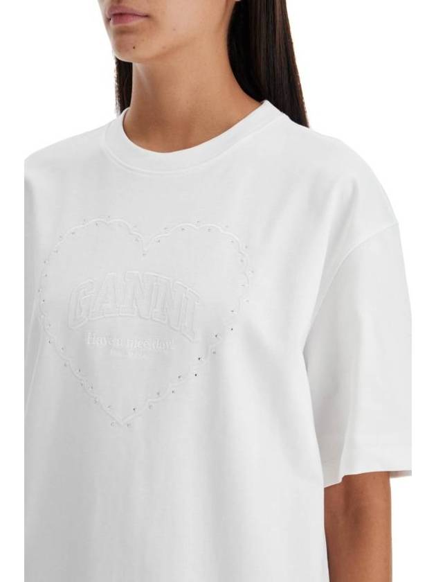 Heavy Cotton Drop Shoulder Heart Short Sleeve T-Shirt White - GANNI - BALAAN 5