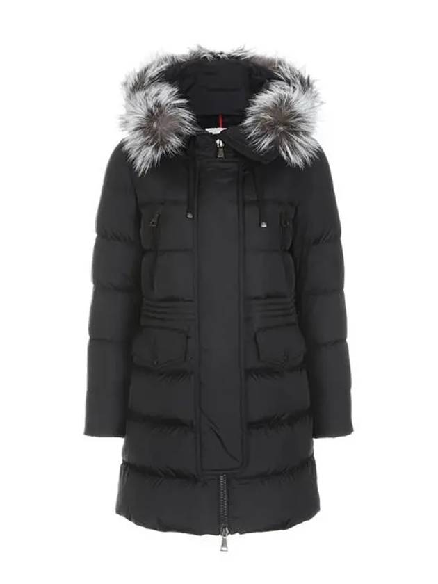 Women's Afroti Aphroti Silver Fox Fur Down Long Padding Black - MONCLER - BALAAN.