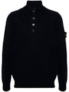 Wappen Patch Half Button Lambswool Knit Top Navy - STONE ISLAND - BALAAN 3