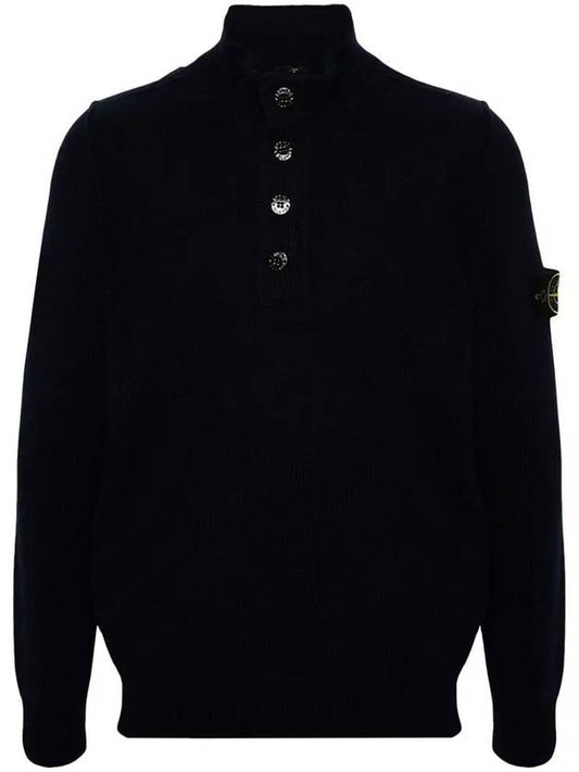 Wappen Patch Half Button Lambswool Knit Top Navy - STONE ISLAND - BALAAN 2