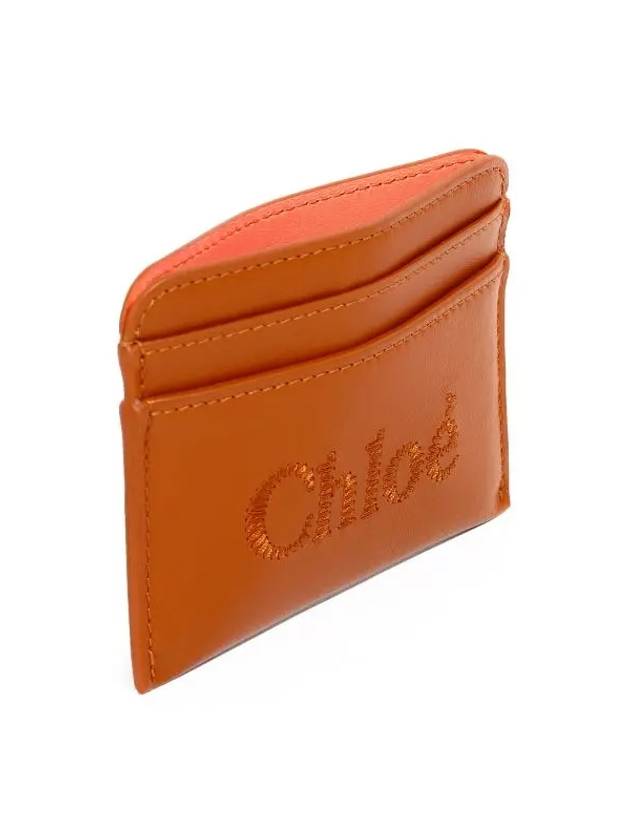 Sense Embroidered Logo Calfskin Card Wallet Brown - CHLOE - BALAAN 4