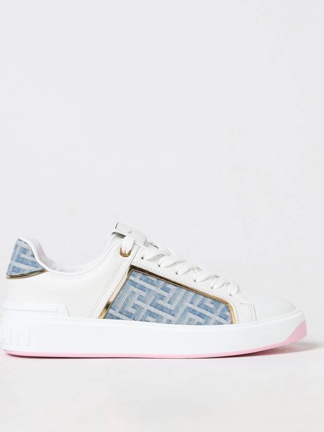 Sneakers Balmain in pelle e denim con monogram jacquard - BALMAIN - BALAAN 1