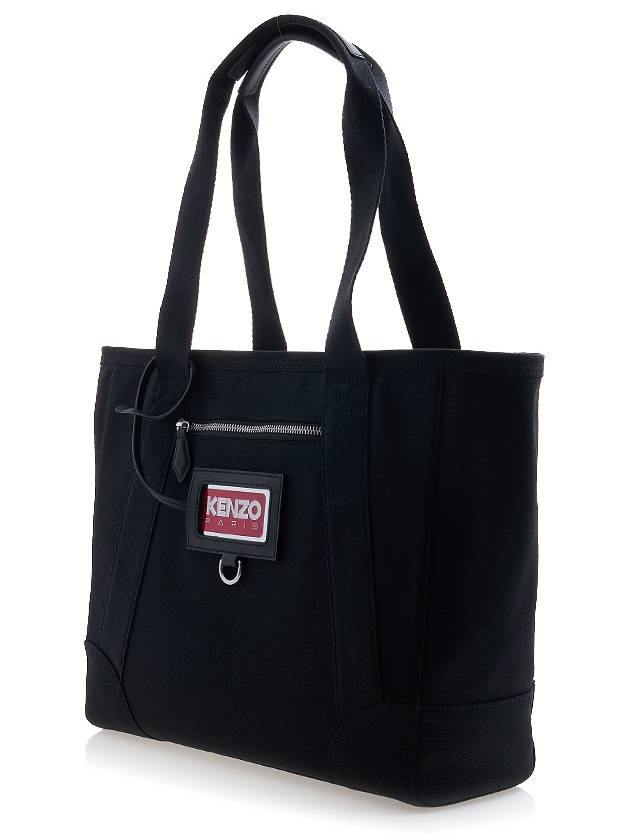 Paris Logo Strap Large Cotton Tote Bag Black - KENZO - BALAAN 3