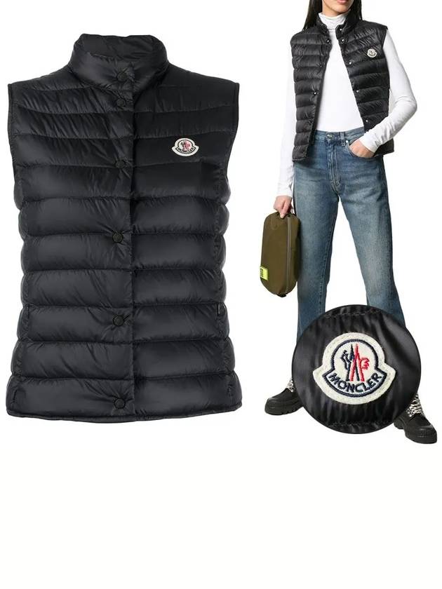 Women's Liane Logo Patch Padded Vest Black - MONCLER - BALAAN.