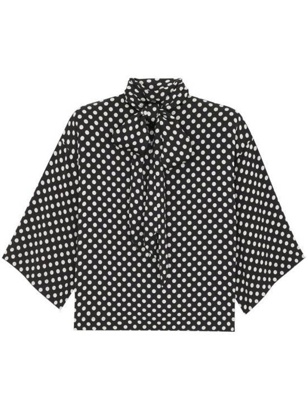 Polka Dot Bow Satin Blouse Black - SAINT LAURENT - BALAAN 2