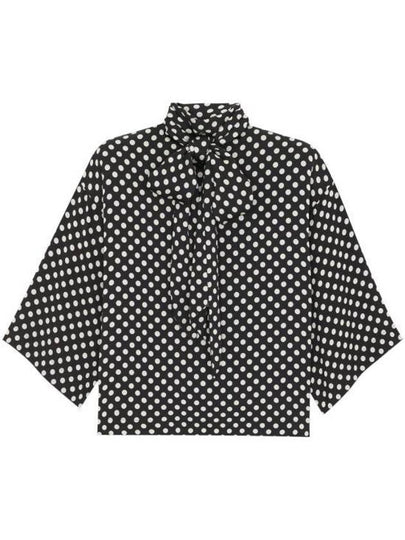 Polka Dot Bow Satin Blouse Black - SAINT LAURENT - BALAAN 2