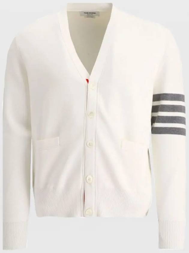 Milano Stitch 4 Bar Cardigan White - THOM BROWNE - BALAAN 2