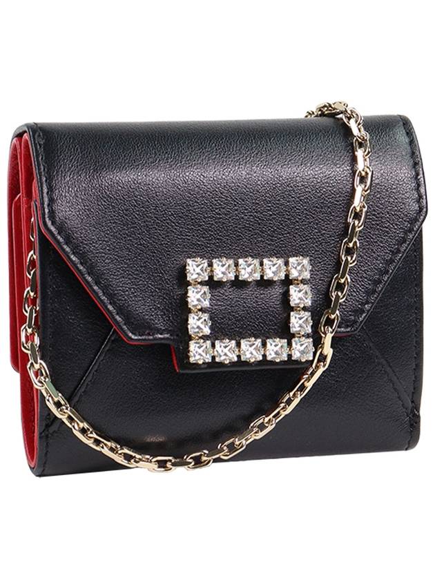 Crystal Buckle Leather Chain Bicycle Wallet Black - ROGER VIVIER - BALAAN 4