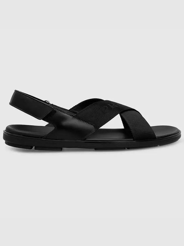 Logo Strap Cross Nylon Sandals Black - PRADA - BALAAN 3