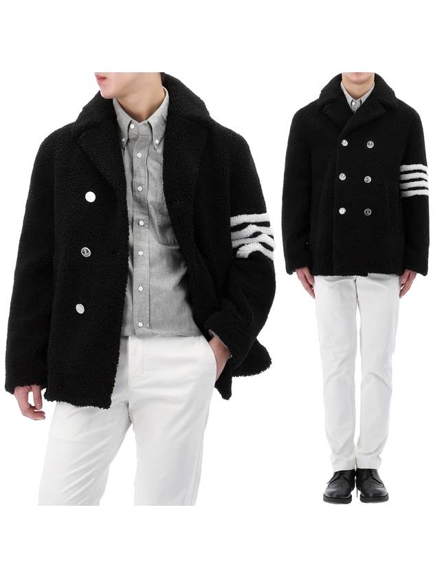 Men's 4 Bar Unconstructed Classic Shearling Double Coat Black - THOM BROWNE - BALAAN 2