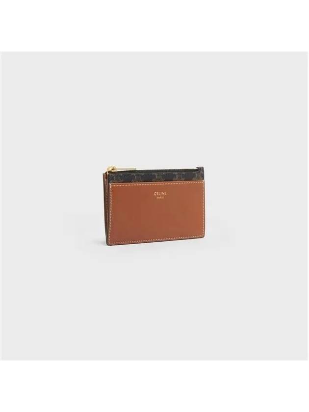 Triomphe Canvas Gold Zipper Card Wallet Tan - CELINE - BALAAN 3