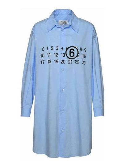 Number Logo Print Shirt Cotton Short Dress Light Blue - MAISON MARGIELA - BALAAN 2