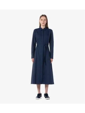 Women s Flannel Woven Long Dress Dark Navy - LACOSTE - BALAAN 1