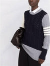 4 Bar Fun Mix Pointel Cable Wool Knit Top - THOM BROWNE - BALAAN 6