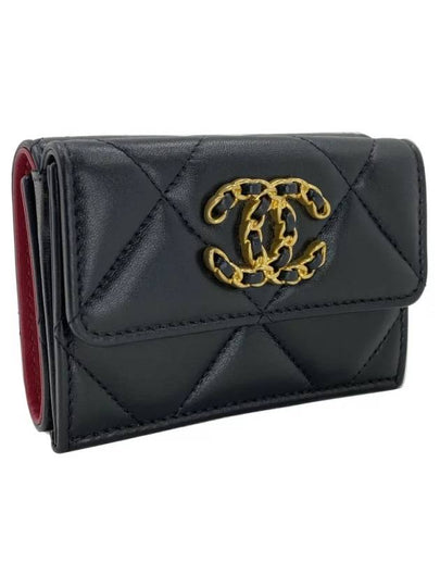 Nineteen Gold CC Logo Lambskin Half Wallet Black - CHANEL - BALAAN 2