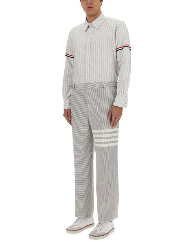 Stripe Oxford Armband Long Sleeve Shirt Grey - THOM BROWNE - BALAAN 3