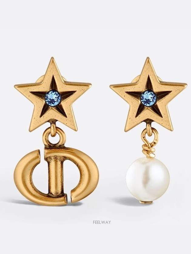 Lucky Charm Stud Crystal Pearl Earrings Gold - DIOR - BALAAN 2