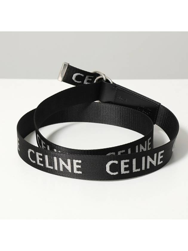 Medium Double Ring Jacquard Leather Belt Black - CELINE - BALAAN 3