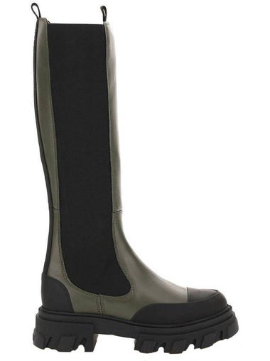 Women's Chunky Leather Chelsea Boots Black Green - GANNI - BALAAN 1