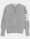 Milano Stitch 4 Bar Classic V Neck Fine Merino Wool Cardigan Grey - THOM BROWNE - BALAAN 4