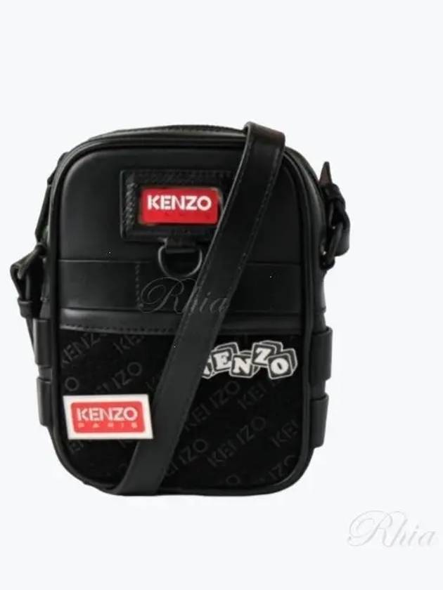 Logo Badge Leather Cross Bag Black - KENZO - BALAAN 2