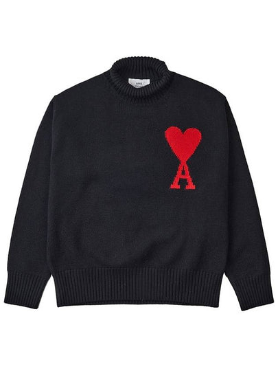 Heart Logo Knit Turtleneck Black - AMI - BALAAN 2