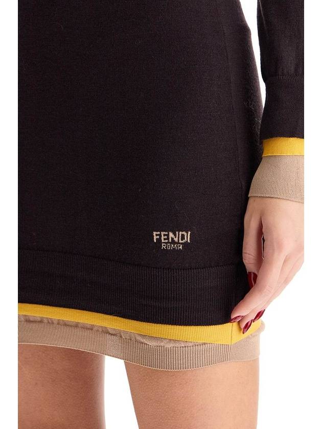 High Neck Wool Short Dress Dark Purple - FENDI - BALAAN 8