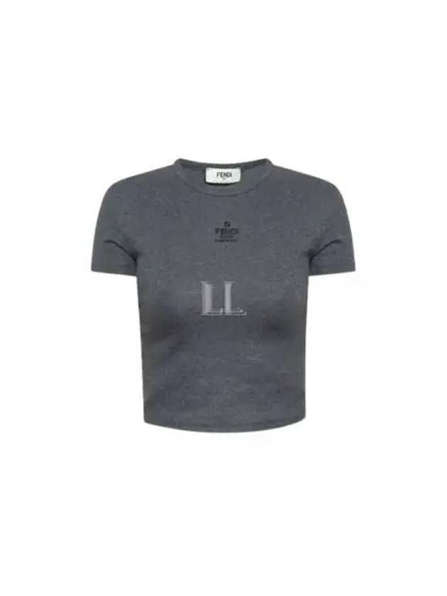 Embroidered Logo Crop Cotton Short Sleeve T-Shirt Grey - FENDI - BALAAN 2