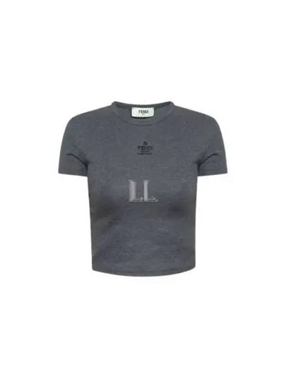 Embroidered Logo Crop Cotton Short Sleeve T-Shirt Grey - FENDI - BALAAN 2