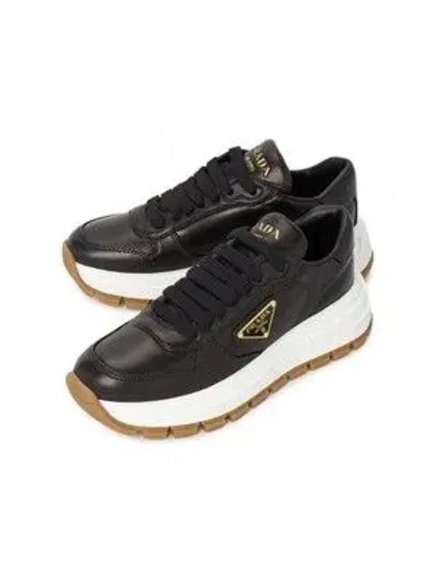 Leather Low-Top Sneakers Black - PRADA - BALAAN 2