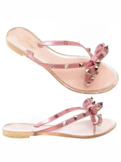 Gold Rockstud Flip Flops Pink - VALENTINO - BALAAN 2