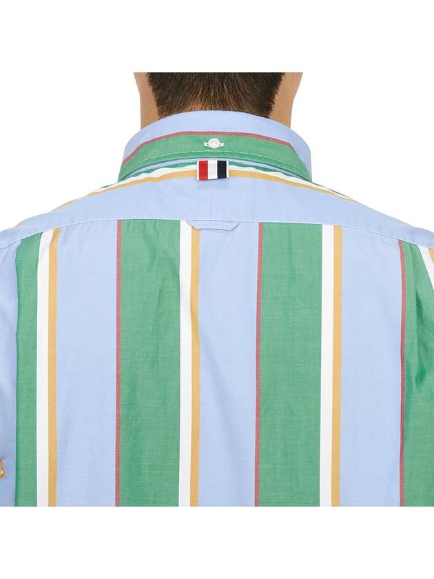 Straight Fit Button Down Short Sleeve Shirt Green Blue - THOM BROWNE - BALAAN 8