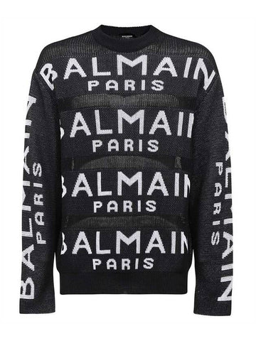 Men's Allover Logo Intarsia Knit Top Black - BALMAIN - BALAAN 1