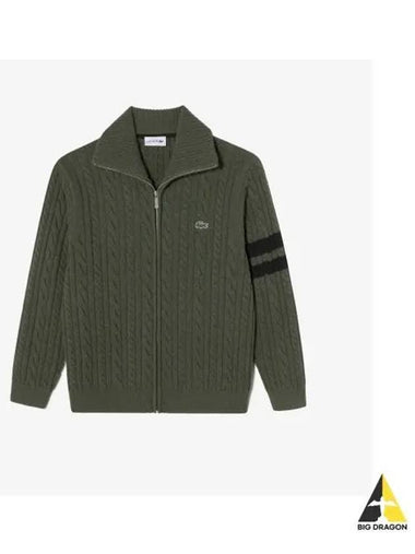 Men s cable zip up cardigan khaki - LACOSTE - BALAAN 1