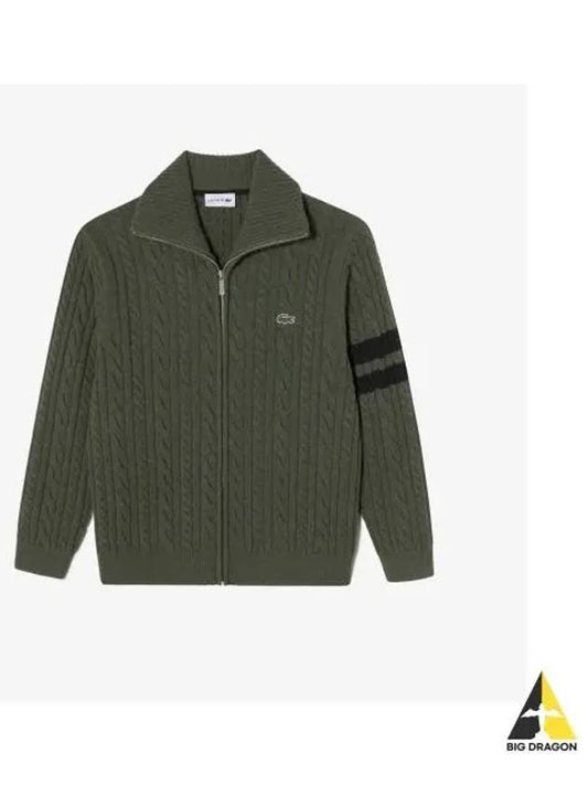 Men s cable zip up cardigan khaki - LACOSTE - BALAAN 1