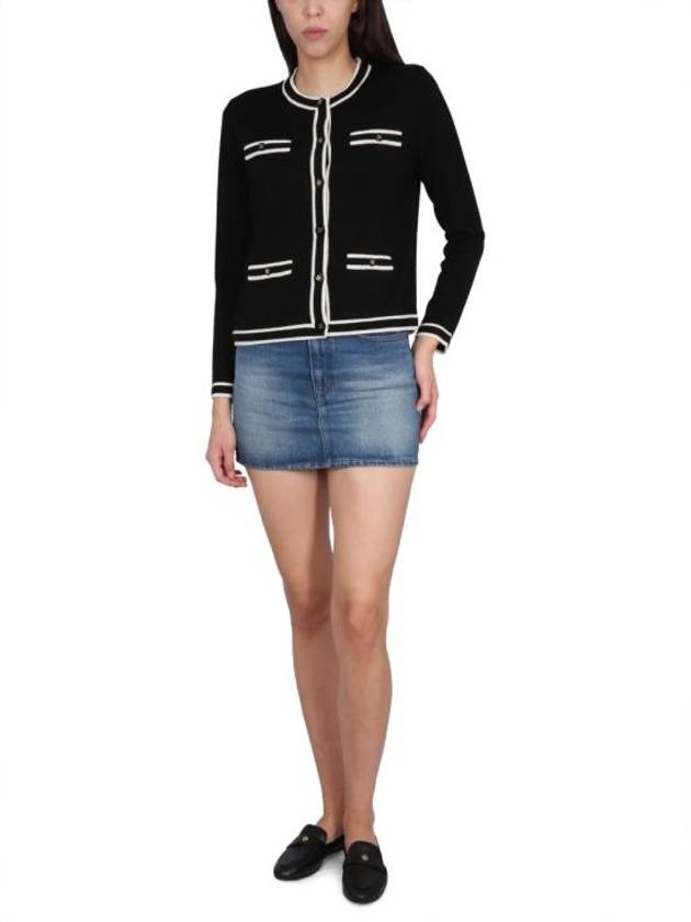 Kendra Button-Up Crew Neck Cardigan Black - TORY BURCH - BALAAN 3