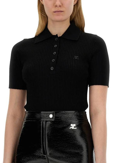 Embroidered Logo Rib Polo Knit Top In Black. - COURREGES - BALAAN 2