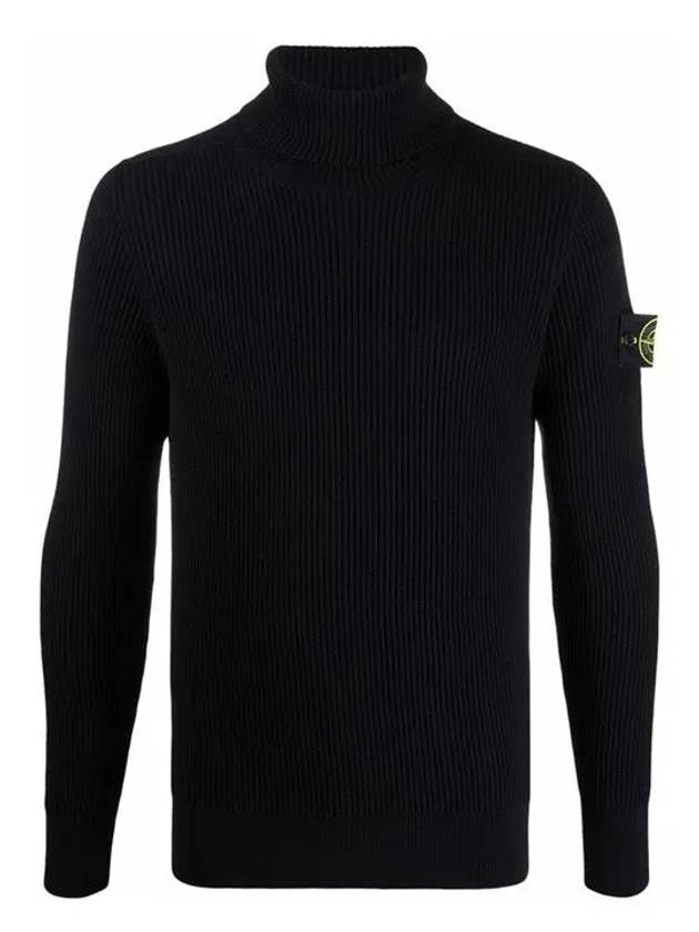 Wappen Patch Full Rib Pure Wool Knit Turtleneck Navy - STONE ISLAND - BALAAN 2