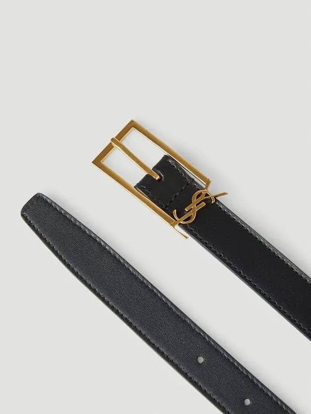 Monogram Logo Plaque Buckle Fastening Leather Belt Black - SAINT LAURENT - BALAAN 4