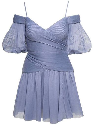 Light-Blue Pleated Mini Dress In Chiffon Woman - ZIMMERMANN - BALAAN 1