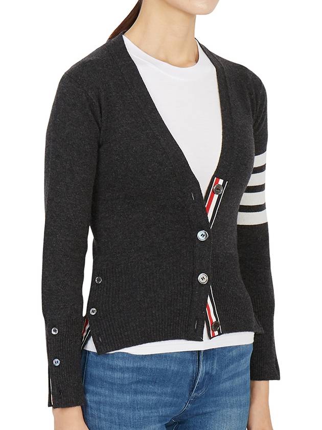 4-Bar V-Neck Cashmere Cardigan Dark Grey - THOM BROWNE - BALAAN 5