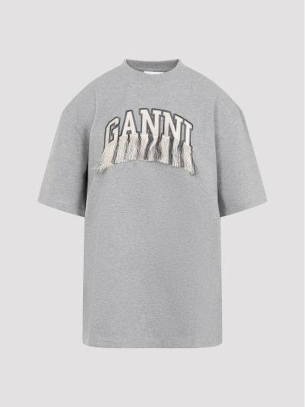 Heavy Cotton Drop Shoulder Fringe Short Sleeve T-Shirt Grey - GANNI - BALAAN 2