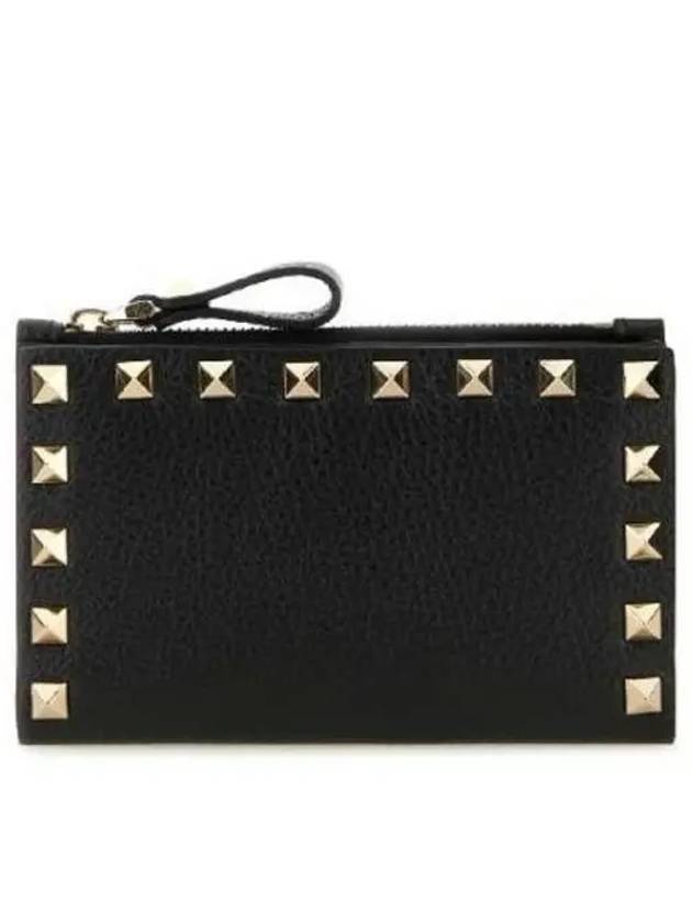 Rockstud Zipper Coin Card Wallet Black - VALENTINO - BALAAN 2