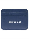 Grainy Leather Cash Card Holder Navy - BALENCIAGA - BALAAN.