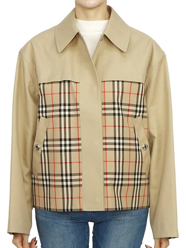 Check Motif Shorts Zip-Up Jacket Beige - BURBERRY - BALAAN 3