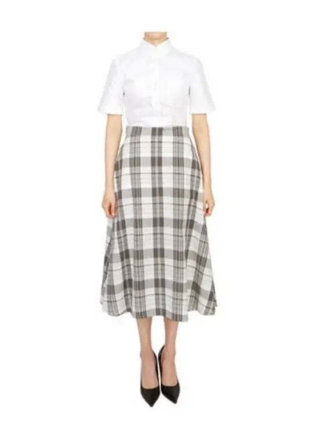 Women's Check A-Line Oxford Midi Dress White Grey - THOM BROWNE - BALAAN 2