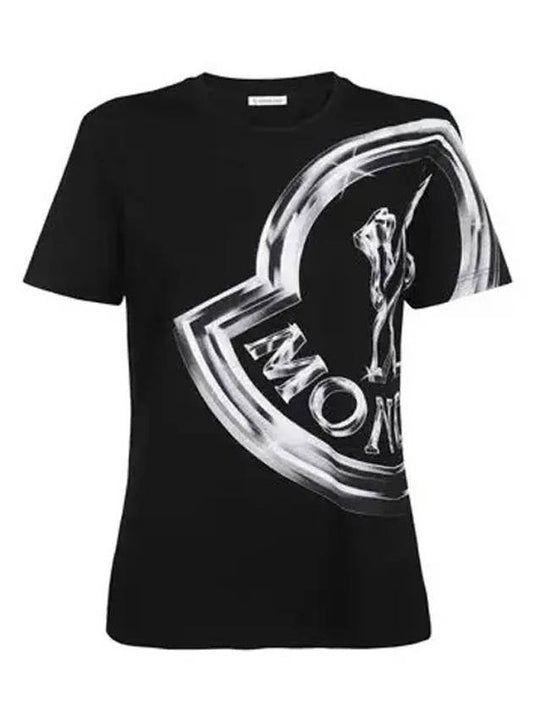 Women's Big Logo Printing Short Sleeve T-Shirt Black - MONCLER - BALAAN 1