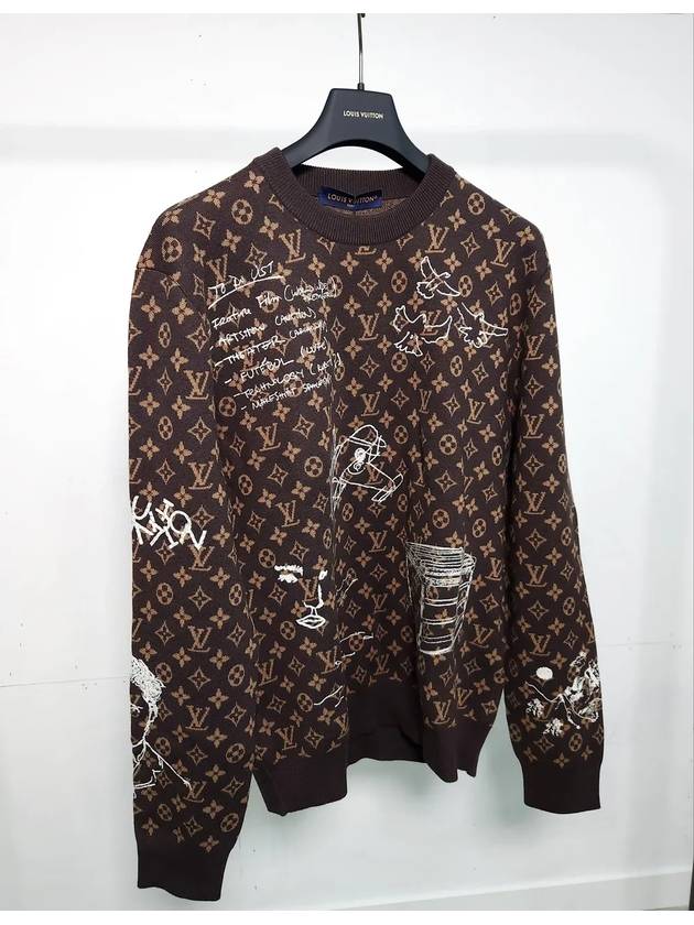 Monogram Embroidered Wool Crew Neck Knit Top Dark Brown - LOUIS VUITTON - BALAAN 2