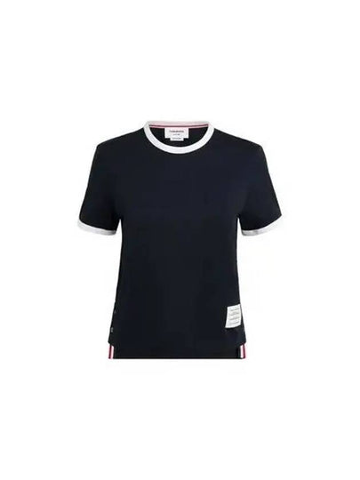 Asymmetric Hem Short Sleeve T-Shirt Navy - THOM BROWNE - BALAAN 2